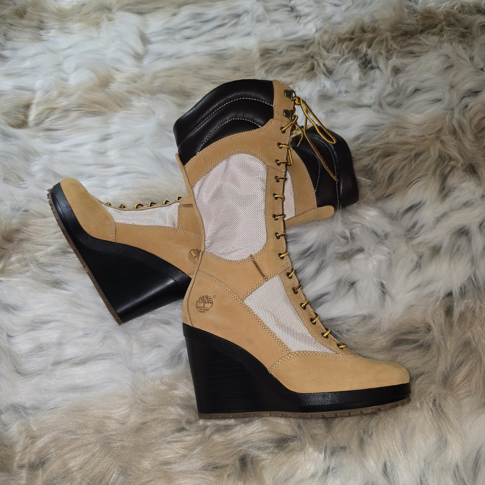 Timberland Wedge 4 Inch Heel Lace Up Boot